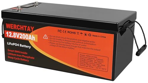 Batería LiFePO4 de 12 V 200 Ah con Bluetooth & Smart BMS 4000-15000 Ciclos Batería de Ciclo Profundo con protección de baja temperatura, autocaravanas, instalaciones solares, barcos, aplicaciones