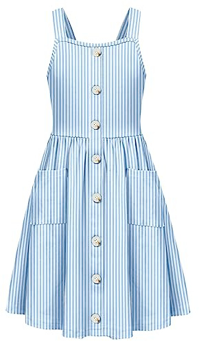 Arshiner Niñas Vestidos Sin Mangas Niños Botón Delantero Vestido Verano A-Line Casual Vestido Elegante Festivo Swing Vestido para Niñas 13-14 Años
