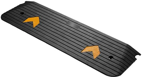 Wiltec Schwellenrampe bis 50 t, Rampe aus robustem Gummi 1100 x 320 x 38 mm, gelbe Reflexionsbänder und Schraubrillen, Auffahrrampe für Pkw, Motorrad, Rollstuhl oder LKW