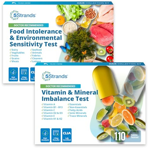 5Strands Food Intolerance, Environmental Sensitivity & Vitamins & Minerals Imbalance Test, at Home Hair Analysis for Adults & Kids, Digestive & Nutrient Insight, Results in 4 Days