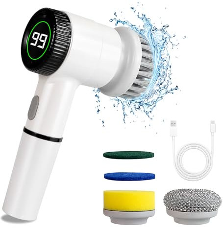 WatiHomic Electric Spin Scrubber, Cordless Cleaning Brush Scrubber, Electric Scrubber for Cleaning, Power Brush Scrubber, Electric Bathroom Cleaning Brush with 5 Replaceable Brush Heads, 3 Speeds