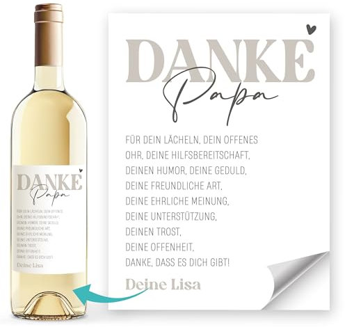 SpecialMe® Weinetiketten Weinflaschenetiketten personalisiert Flaschenetiketten selbstklebend Wein Geschenk Danke Natur unisize