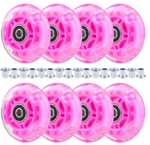 Inline-Skate-Rollen, 8er-Pack mit Lagern, LED-beleuchtete Ersatz-Rollerblading-Räder, 64–80 mm, 85 A, PU-Härte, Skate-Ersatz mit ABEC-7-Kugellagern (Rosa, 72 mm)
