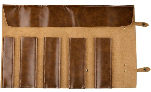 Ericetion Chefs Knife Roll Bag, Leather Roll Knife Storage Bag with 5slots Chef's Knife Bag Leather Knife Sheath Waterproof Knife Case for Camping Outdoor Activity