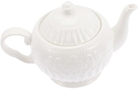 Veemoon Théière en Relief en Céramique Blanche 900 Style Baroque | Thé de L’après-midi, Usage Bureau et Table, Finition Élégante, Motif Feuilles