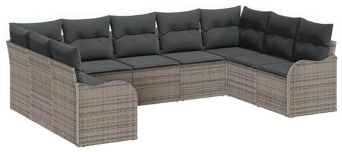 vidaXL Trädgårdsoffset med lagring 9 pcs Grå konstrotting, Modern modulär trädgårdsoffa, rottingsektion, UV-skyddad lounge, utemöbler för stiliga terrasser, däck och trädgårdar