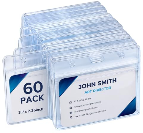 60 Pack Horizontal Badge Holder Plastic Clear ID Card Holder Waterproof Name Tag Holders with Resealable Zip