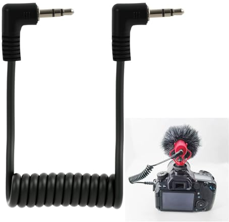 kwinfei Câble de microphone spiralé mâle vers mâle 3,5 mm - Cordon jack à angle droit pour appareil photo, enregistreur, connexion micro pour vlogging, YouTube, interviews, enregistrement vidéo