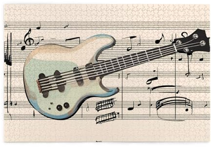 Puzzle da 1000 pezzi Mjhkxlj chitarra basso musica strumenti musicali puzzle in legno di qualità dell'immagine per adulti e bambini, puzzle divertenti, puzzle antistress