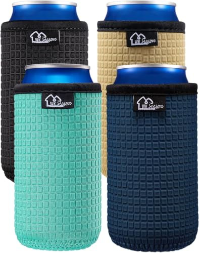 WK IEASON 16oz Can Sleeves Insulators Neoprene Standard Can Covers Coolers Holder Non-Slip Neoprene Can Coolie (16OZ, Black/Cool Mint/Dark Blue/Khaki)