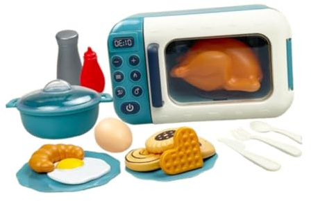 TTETTZ 17 Stück Kinder Spielküche Set Mikrowelle Spielzeug Küche Zubehör Spiellebensmittel Aus Pp für Rollenspiel Gemeinsames Spielen mit Freunden, Blau