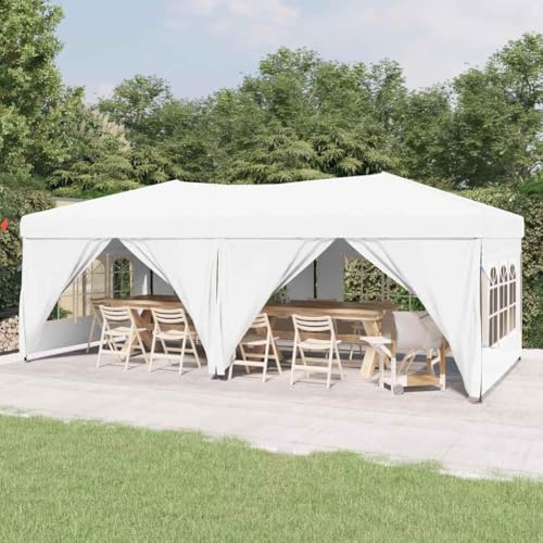 Chapiteau de Jardin Extérieur, Tente de Réception Pliable 3x6 m avec Parois Latérales, Toit en Tissu Oxford 210D Résistant UV, Structure Acier Robuste, Jardin, Camping, Blanc, 5.8 x 2.92 x 2.45 m
