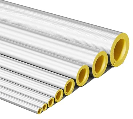 Fiberglass Pipe Insulation Self-Sealing Tube 3.3 ft Length, Pre Slit Insulated Foam Tubular, Thermal Insulation Shield Outdoor Winter Pipe Insulation Cover(2 2/5 ID x 2)