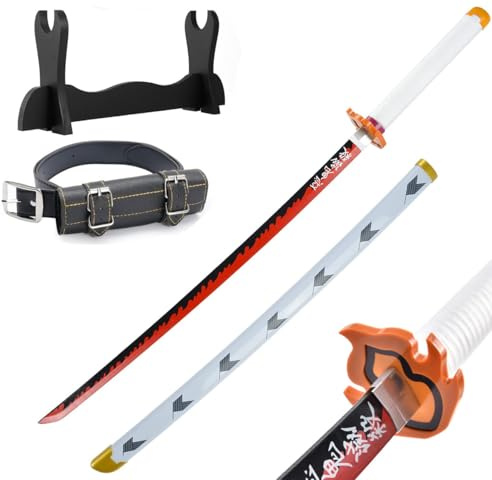 Udekit Anime Ninja Espada de Bambú Katana Guerrero Arma–40pulgadas(104 cm),con Cinturón y Soporte,para Halloween Fiesta Temática Carnaval Fiesta de Disfraces Cosplay