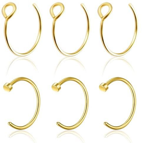 Lyramis 6 Stück Fake Nasenpiercing Gold,Fake Piercing Nasenring Gold,Fake Septum Nose Ring,Lippenpiercing Piercings Set,Nasen Nasenpircing,Hoop Lippenpiercing Helix Knorpel Dünn für Nostril