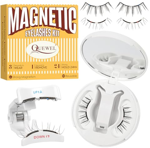 QUEWEL Magnetische-Wimpern mit Applikator, Upgrade 1 Paar weiche Magnet-Wimpern, kein Kleber erforderlich, wiederverwendbar, Wimpern-Magnetisch sind für Anfänger geeignet (02 Soft Magnetic-Style D)