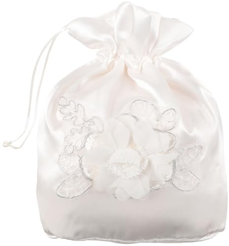 jojofuny Borsa da Sposa Bianca Coulisse in Pizzo e Fiori in Raso, Borsa da Damigella D’Onore Elegante per Matrimonio, Sacchetti di Caramelle per Feste e Decorazioni Nuziali