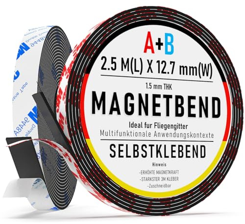 NogmeTaa A+B Rollo de cinta magnética de apareamiento con parte trasera autoadhesiva, (10 pies x 0,5 pulgadas x 2 paquetes), rieles magnéticos AB flexibles para cubiertas de bricolaje y artesanías, un