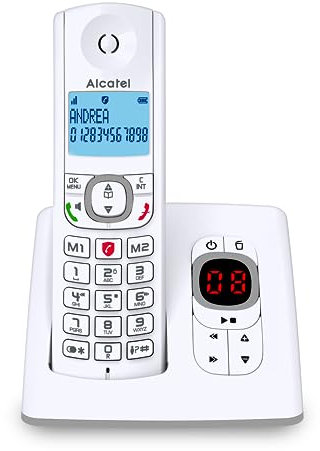 ALCATEL F530 Voice - Téléphone Fixe Sans Fil DECT Avec Répondeur - Grand Écran Rétroéclairé - Mains Libres - Fonction Blocage Des Appels - 2 Touches De Mémoires Directes - Blanc/Gris
