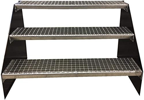 3 Stufen Standtreppe Stahltreppe freistehend Breite 130cm Höhe 63cm Anthrazitgrau/Robuste Außentreppe/Stabile Industrietreppe für den Außenbereich