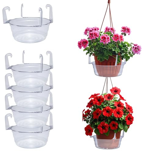 Curtis Wagner Set of 5 Clear Plastic Round Hanging Basket (Diameter = 10 Top, 7.4 Bottom, 3.75 Depth) for Indoor or Garden - Clear, Black & Terracotta