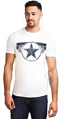 Marvel Captain America - cap Logo, T-Shirt Uomo, Bianco (White White), Medium