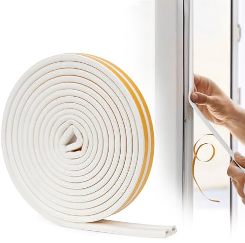 YOUSHARES Bande de Joint D-Profil, Calfeutreur les Porte et Fenêtres avec Forte Adhérence, Isoler du bruit et Anti-intempéries, 6 Metres(Blanc)