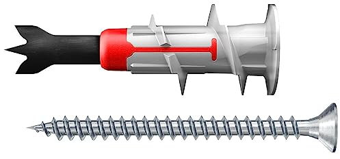 fischer DuoBlade S, selbstbohrender Gipskartondübel mit Spanplattenschraube, starker Dübel für einfache Montage in Gipskarton- und Gipsfaserplatten, Zentrierspitze aus Metall, 20 Dübel + 20 Schrauben