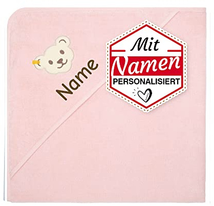 LALALO Steiff Badetuch mit Kapuze, Mädchen Kapuzenhandtuch Bestickt mit Name für Baby & Kinder, Frottee Badehandtuch/Babybadetuch 100x100 cm (Rosa)