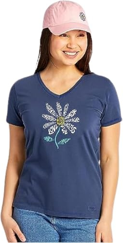 'Life Is Good Women's Crusher' v-ringad grafisk t-shirt kortärmad tröja Darkest Blue L