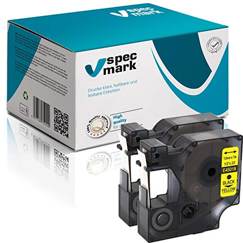 specmark Compatible para DYMO D1 45018 S0720510 cinta de escritura 12 mm x 7 m, juego de 2 unidades, negro sobre amarillo, compatible con LM Label-Manager LP Label-Point LW Label-Writer DUO