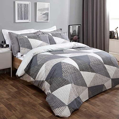 Dreamscene Juego de Cama Compuesto por Funda de edredón geométrica y Fundas de Almohada de Estilo escandinavo, Color Negro carbón y Gris Plateado, tamaño King