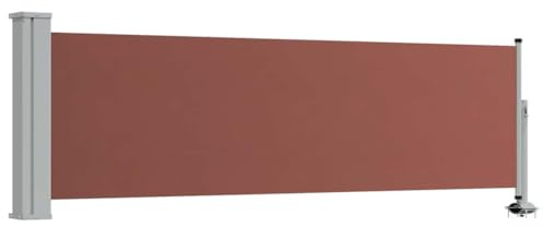 'vidaXL Patio Retractable Side Awning- Brown Polyester Balcony Terrace Screen with Sturdy Steel Base & Auto Roll-back Function - 80x300 cm