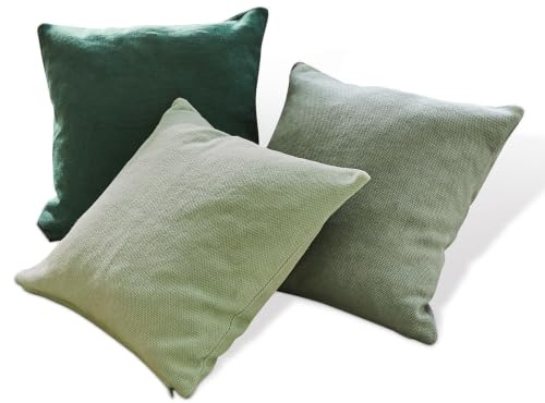 Loberon Kissenhülle 3er Set Alienor - grün, grün | harmonierende Farbtöne, Schlichte Eleganz, in der Maschine waschbar, Kissenbezug, Wohntextilien, Wohn-Accessoires, Baumwolle