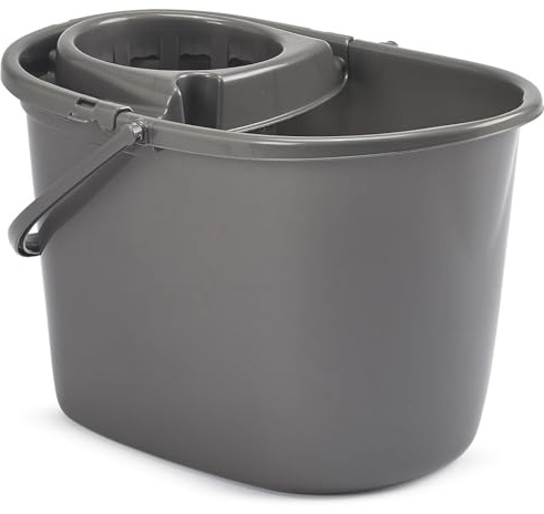 VR7-15 Liter Mop Bucket with Wringer, Classic Plastic Bucket with Side Lip for Easy Pouring, Floor Bucket with Carry Handle – Ideal for General and Small Area Cleaning Solution - GREY