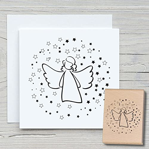NEWSTAMPS Stempel Sternenengel Motivstempel aus Holz & Gummi zum Karten und Geschenke basteln, Holzstempel für Weihnachten, Weihnachtskarte, Advent, Scrapbook, Textilstempel, Deko, Freunde