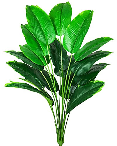 AIVORIUY Artificial Plants Fake Banana Tree Leaves with Stems 31 Tall Faux Bird of Paradise Palm Tree Imitation Frond Green Leaf Tropical Plants Greenery Floral Jungle Party Home Garden Decoration
