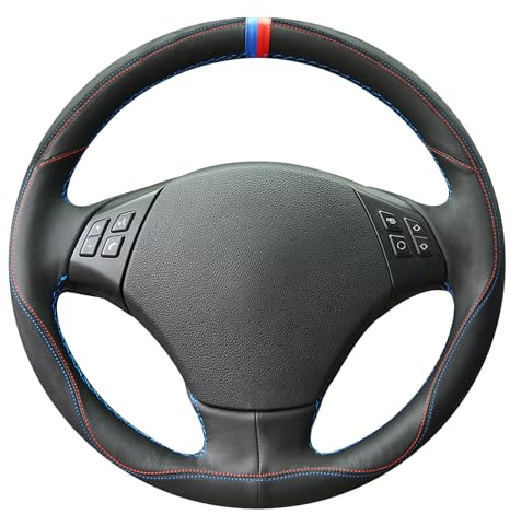 MEWANT Lenkradhülle aus schwarzem Wildleder und schwarzem Echtleder für BMW 3er E90 (Limousine) 2005–2011 / 3er E91 (Touring) 2005–2011 / X1 E84 2009–2015