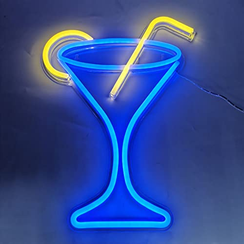 Panneau LED en verre de cocktail - Éclairage de boisson - Panneau lumineux - Néon d’art - Éclairage mural décoratif - Pour publicité, bar, fête, anniversaire, salon, chambre d’adolescent