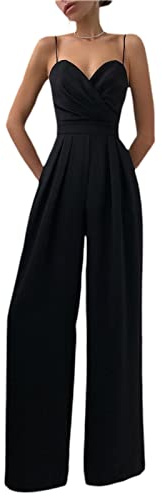 Geagodelia Pantaloni da Tuta da Donna Senza Maniche Scollo a V Tuta con Spalline Senza Schienale Gamba Larga Tinta Unita (Nero, M)