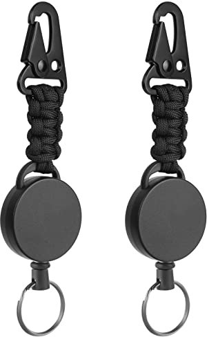 Vicloon Einziehbarer Schlüsselanhänger, 2 Stücke Heavy Duty Retractable Schlüsselrolle mit Olecranon-Schnalle und Paracord, Schlüsselrolle Ausziehbar mit 60cm Stahldrahtseil, für Hose und Gürtel