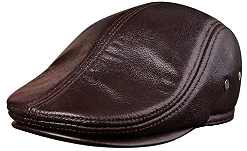 DongBao Leder Flat Cap - Schiebermütze Herren - Flat Kappe -Schirmmütze Herbst/Winter - Herrenmütze mit Ohrenklappen