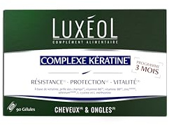 LUXÉOL - Complexe Kératine – Complément alimentaire Cheveux & Ongles | Fortification(1) & Protection(2) des Cheveux - Complément alimentaire - Fabriqué en France - Programme 3 mois - 90 Gélules