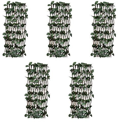Weidengitter, 5 Stk. 180x90 cm mit künstlichen Blättern, aus Weide, für Garten und Privatsphäre