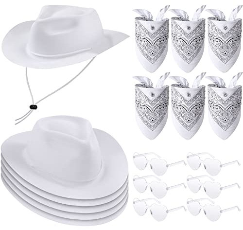 Newcotte 18 Pcs Cowboy Hat and Bandana Glasses Set for Men Women