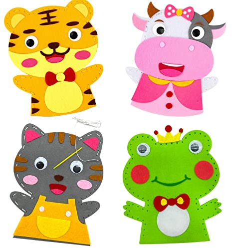 EQLEF Filz Nähset Kinder Tiere, 4pcs Puppen Selber Machen Set Tiere Nähen Kinder Nähset Anfänger Kuscheltier Nähen Set für Anfänger Jungen und Mädchen