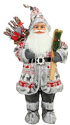 Figurine di Babbo Natale con Pacco Regali, Bambole di Natale in Piedi, Collezione di Figurine Natalizie per Decorazioni e Feste da Tavola, Bianco (45 cm)