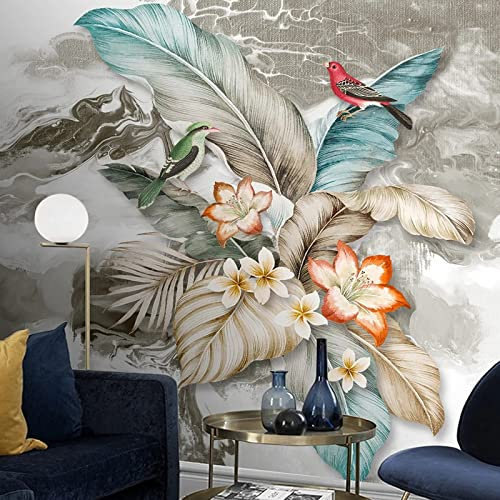 Fototapete 3D Tropische Pflanzen Tiere Vögel 450 cm B x300 cm H Vlies Tapeten Wandtapete XXL Moderne Wanddeko Wohnzimmer Schlafzimmer Büro Flur