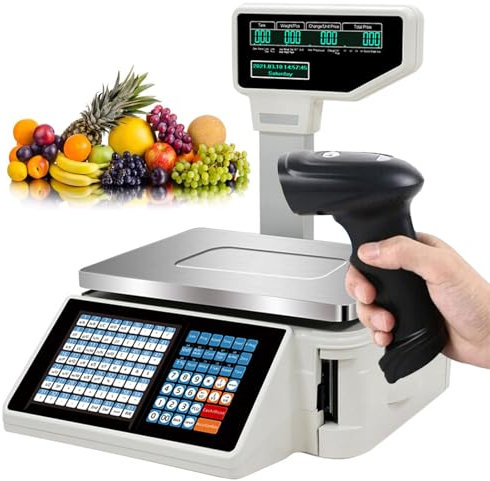 ExoticaBlend Supermarkt-Barcode-Etikettendruckwaage, Kassenwaage mit LCD-Display für den Supermarkthandel,Machine+Scanner