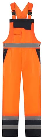 LABEL APPAREL Men's Hi Vis Bib and Brace Waterproof Workwear Reflective Overalls –Orange/Navy Dungaree for Men - 3XL